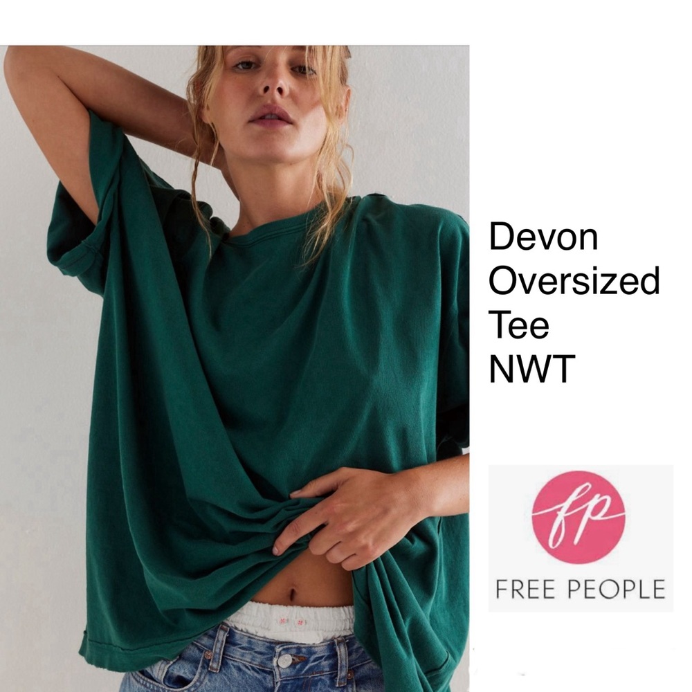 Free People, X-Large, Devon, Oversized T-Shirt, Cotton, Green, NEW with tags!